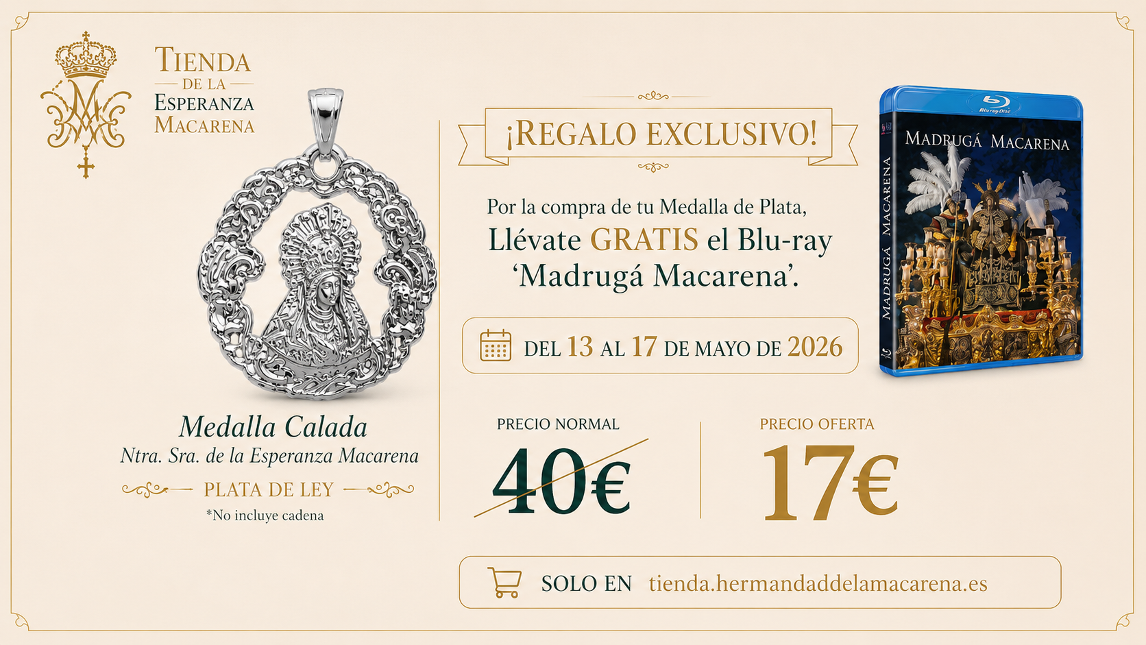Medalla de plata calada en oferta y con regalo de bluray madruga macarena