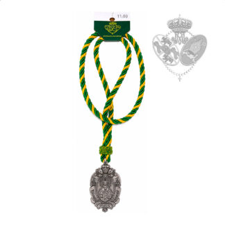 Medalla con cordón verde y amarillo Esperanza Macarena cara delantera y trasera