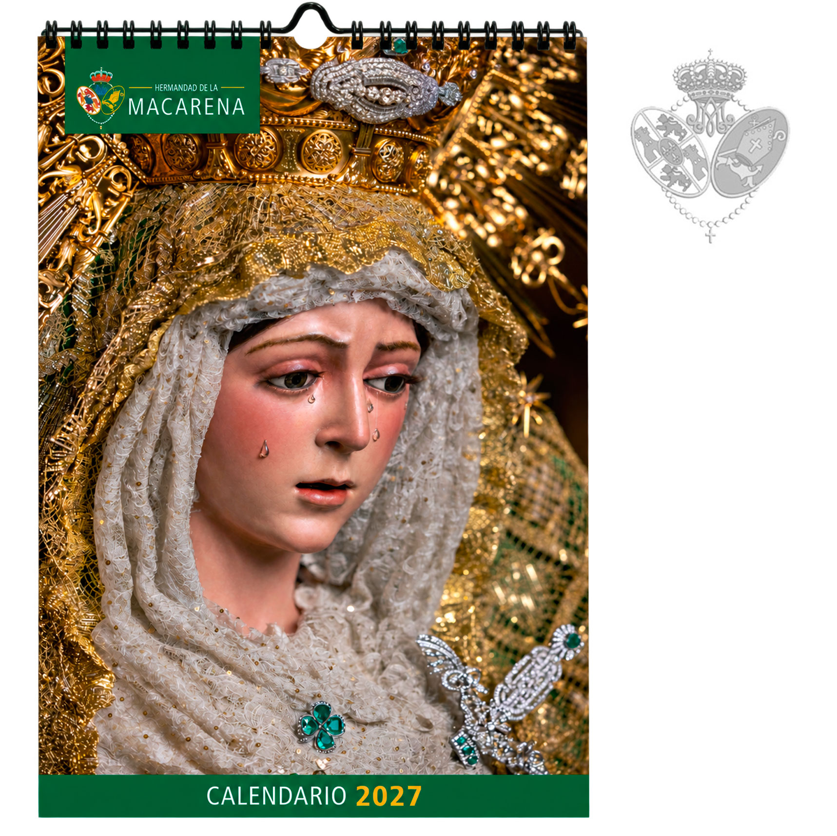 Calendario de pared Esperanza Macarena 2027 con espiral negra