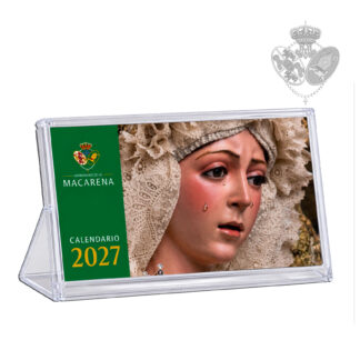 Calendario de mesa Esperanza Macarena 2027 con soporte transparente