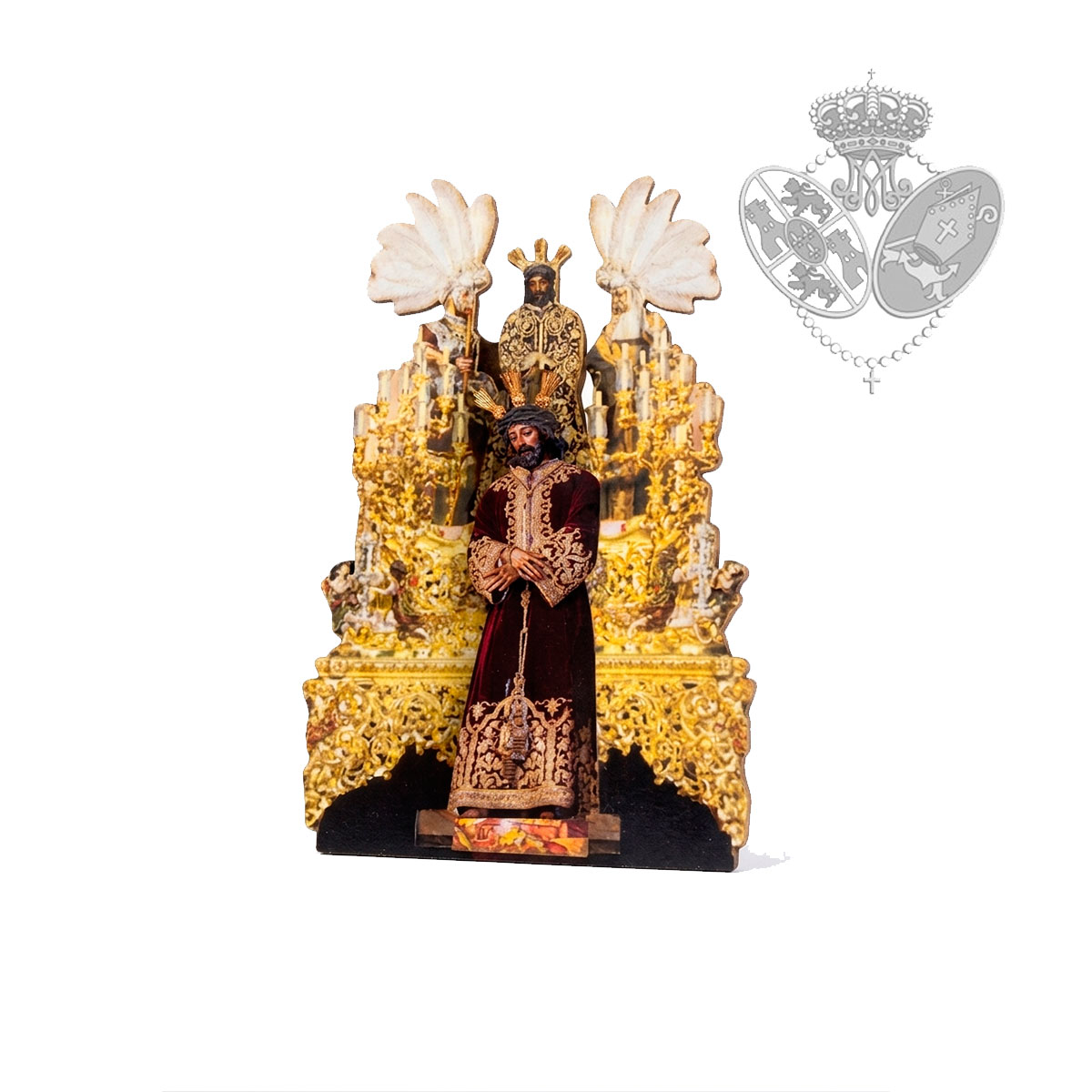 Imán Cristo de la Sentencia en su paso con mini figura y peana de madera DM