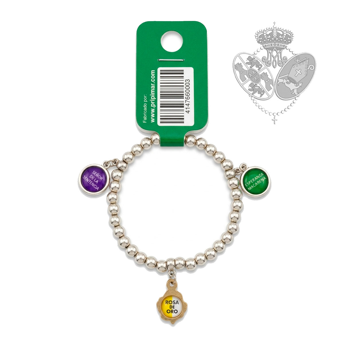 Pulsera Esperanza Macarena con Rosa de Oro y medallas devocionales