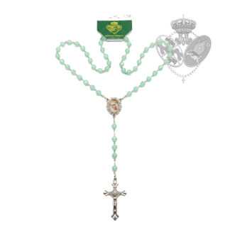 rosario esperanza macarena cuentas jaspeadas verdes cruz metalica