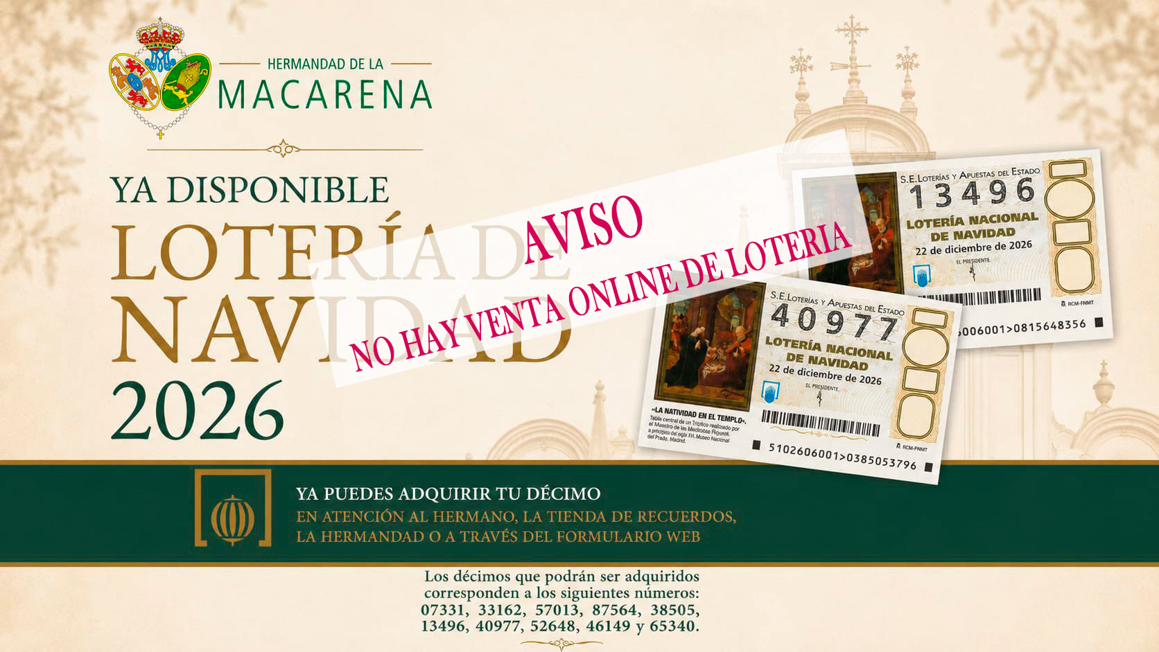VENTA DE LOTERIA DE NAVIDAD DE LA HERMANDAD DE LA ESPERANZA MACARENA 2026